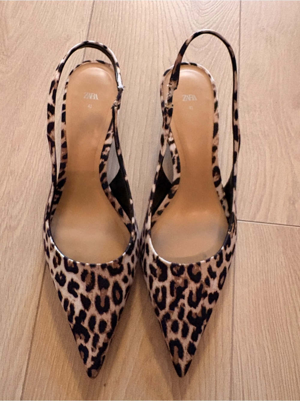 Zara Leopard-Print Slingback Pointed Heels - Brown/Black